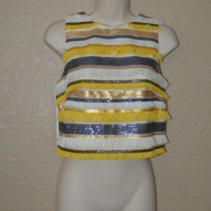 NWT $280 S Artelier Nicole Miller Fringe Crop Top